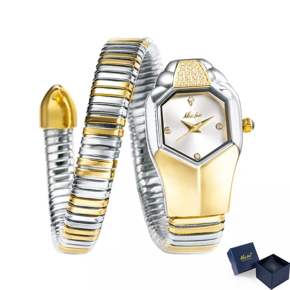 NEW Adrian Balboa Talia Shire Rocky IV Serpentine Snake Watch Gold/Silver White